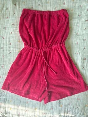 VANITY FAIR VINTAGE Strapless Pink Terry Cloth Romper